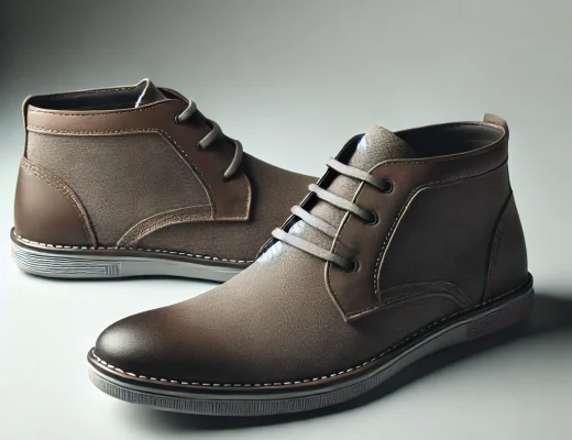 DALL·E 2025-02-13 13.07.33 - A stylish pair of men's footwear against a solid light gray (#e8e8e8) background. The shoes are modern, elegant, and well-crafted, suitable for casual